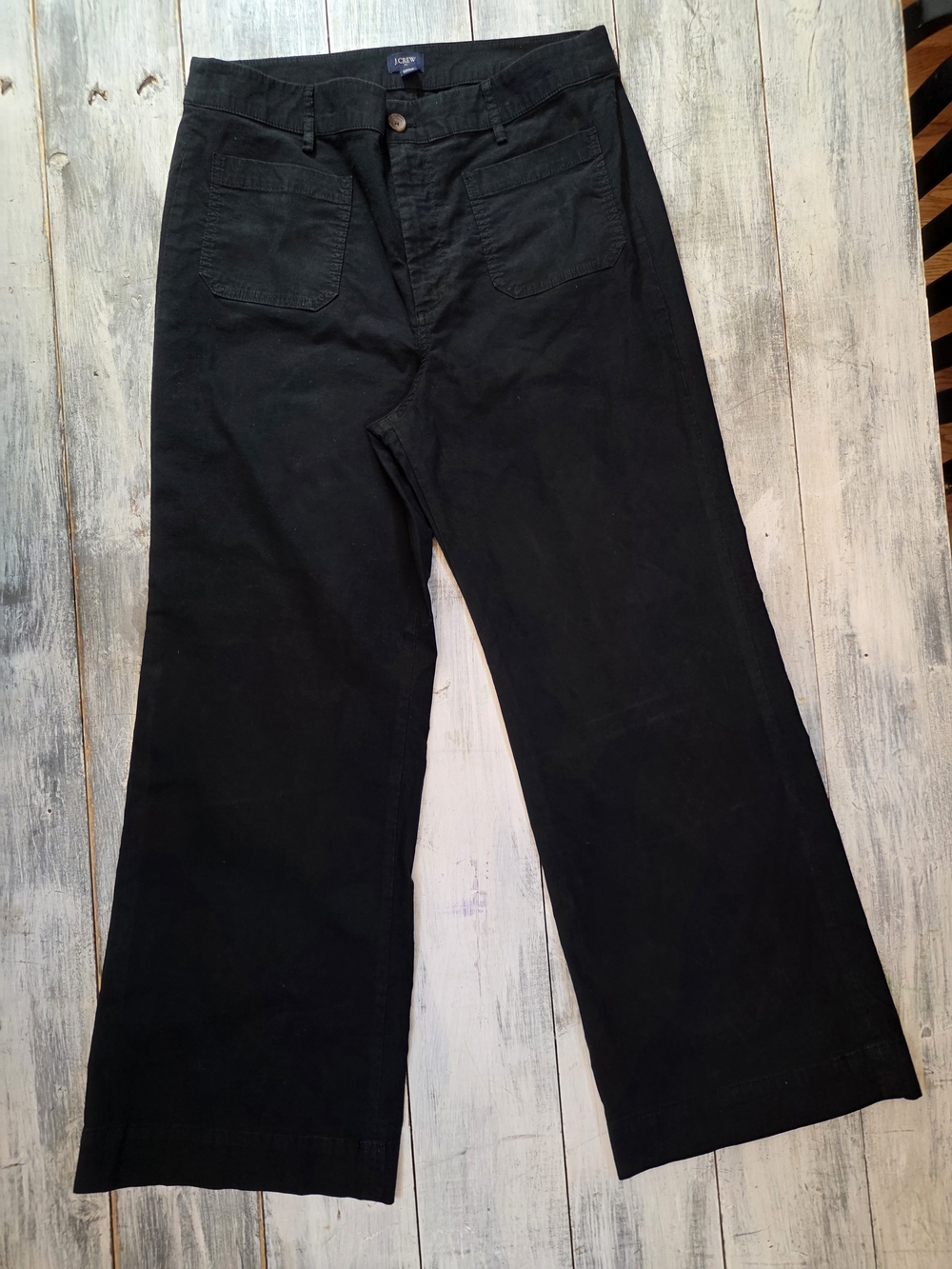 J. Crew Women's Black High Waisted Wide-Leg Cotton/Linen Trousers sz 32